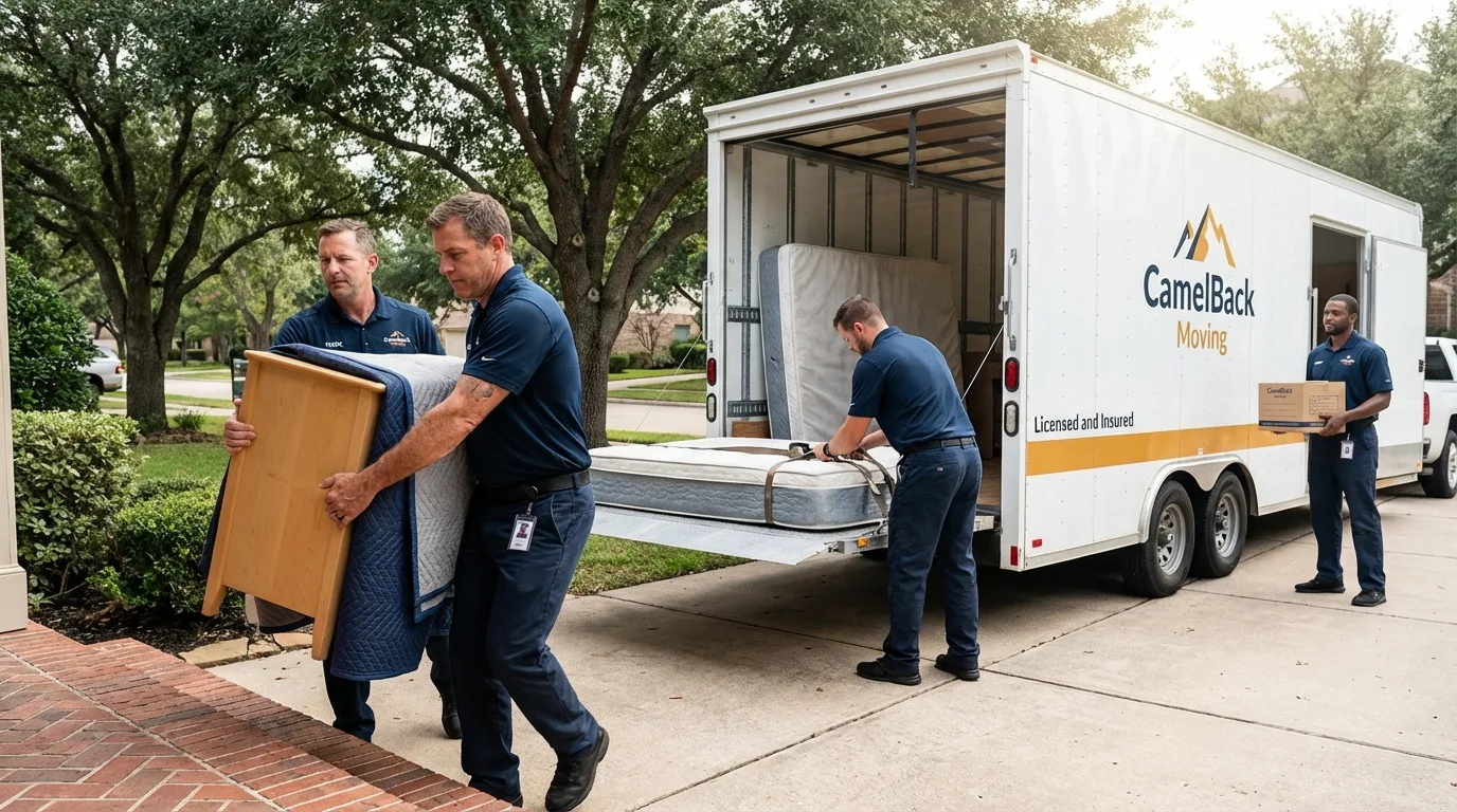 Crew loading residential truck for cross-state move from Saint Cloud, MN