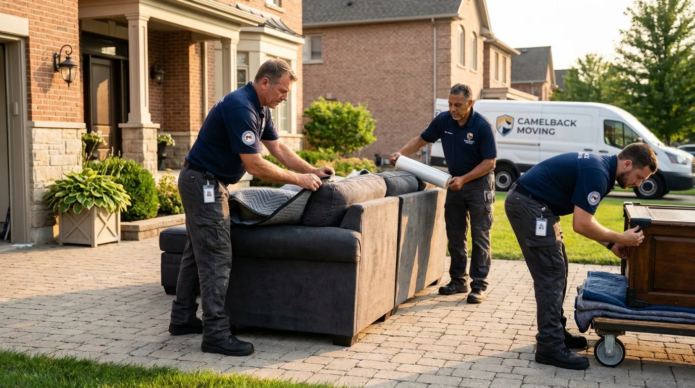 Large estate moving crew wrapping furniture in Saint Cloud, MN