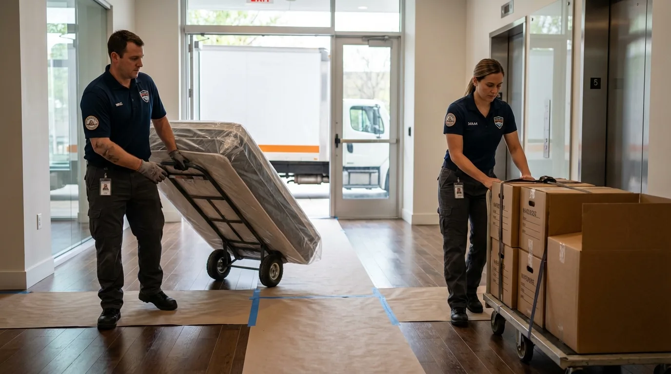 Professional apartment movers loading elevator in Saint Cloud, MN